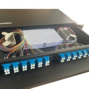 BANDEJA ODF FIBRA 24 CON RODAMIENTO Y ACCESORIOS 24 LC DUPLEX CON 48 PIGTAILS Y DOBLE CASETTE