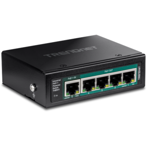 5-Port IndustrialGigabit PoE++ Powered DIN-Rail Switch with PoE Pass-Through Trendnet