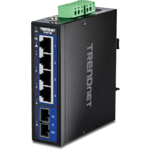 5-Port Hardened Industrial Gigabit DIN-Rail Switch with Multi-Mode SC Port Trendnet
