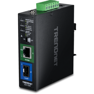 Hardened Industrial SFP to Gigabit PoE+ Media Converter Trendnet