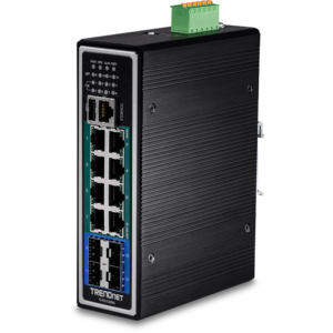 12-Port Hardened Industrial Gigabit PoE+ Layer 2+ Managed DIN-Rail Switch Trendnet