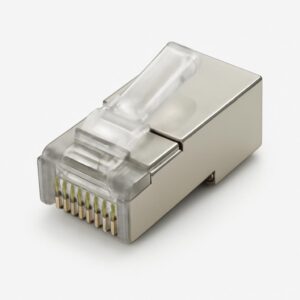 Cat.8 Shielded RJ45 Modular Plug compatible with Cat.8 S/FTP cable. Designed for high-speed Ethernet applications up to 2000 MHz and 40 Gbps. Field termination version when available. Metal housing with excellent EMI protection. Hellermann