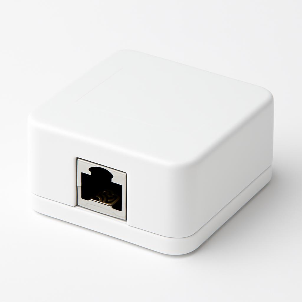 Cat.8 Surface BoxSingle Port Surface Mount Box compatible with Cat.8 Keystone Jack installations. Designed for exposed cable routing and easy field installation. Hellermann