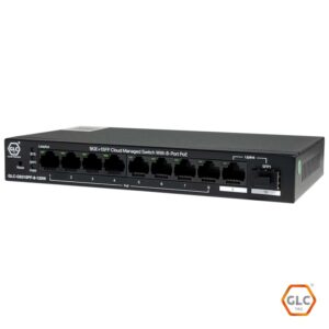 Switch PoE inteligente gestionado en la nube 9 × 10/100/1000 (8 PoE ports), 1 × 100/1000 Base-X SFP port, 6kV Lightning protection, Cloud & App management. GLC-FI 92W