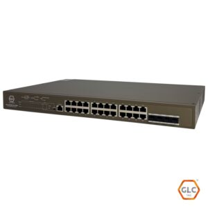 Switch PoE 24 puertos Layer 3 GLC 24 x 10/100/1000, 4 x 1000 Base-X SFP, 1 x Console port, Layer-3 managed PoE switch, 6kV Lightning protection,VLAN, Cloud & App management. GLC-FI. 370W