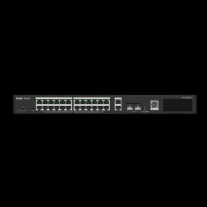 RG-ES228GS-P-V2 Switch Smart 24 Puertos PoE+GbE, 2 GbE, 2 SFP Cloud Managed. 24 PoE/POE+ Gigabit RJ45, 2 Gigabit RJ45, 2 SFP uplink. 370W PoE budget. Rack mount